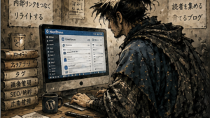 WordPressでブログ記事や画像や広告リンクを管理する作業場のイメージ